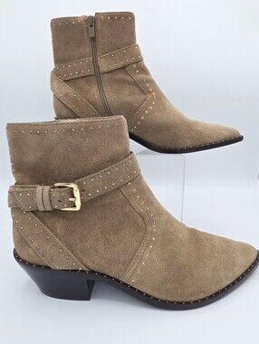 Loeffler Randall Size 8 Suede Studded Harness Ankle Boots Western Pointed Toe